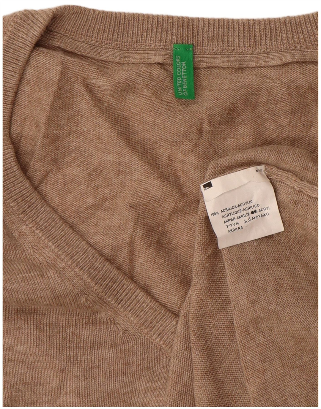 BENETTON Jersey con cuello en V para hombre, talla grande, color beige