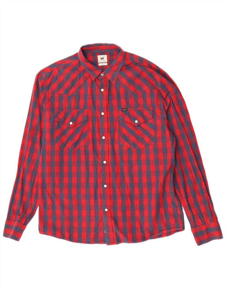 Lee Camisa Slim Fit para Hombre 2XL Algodón A Cuadros Rojos