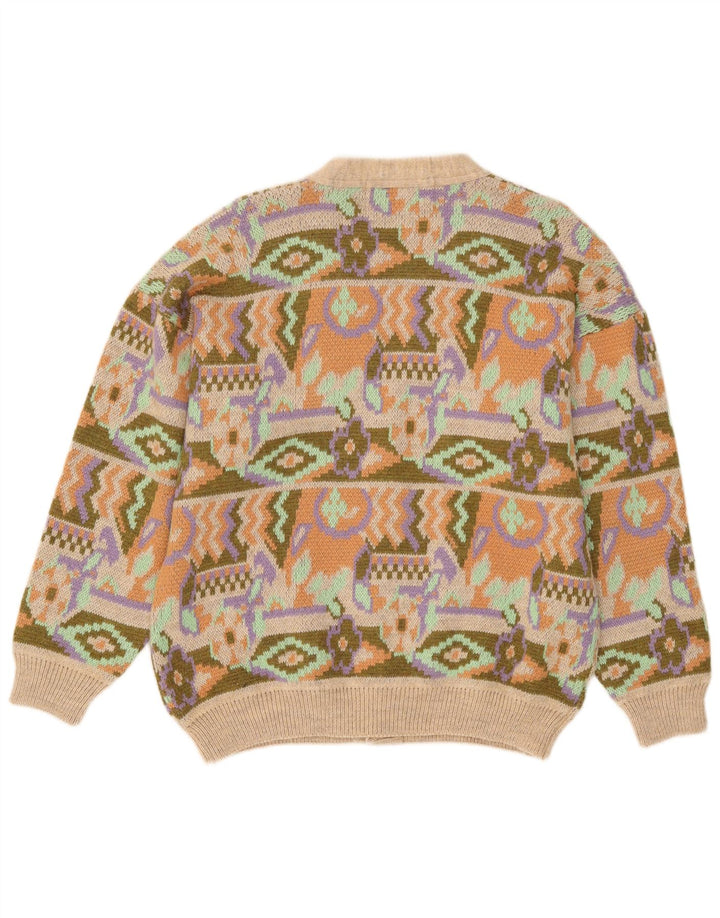 Vintage hombres Cardigan suéter medio multicolor geométrico acrílico