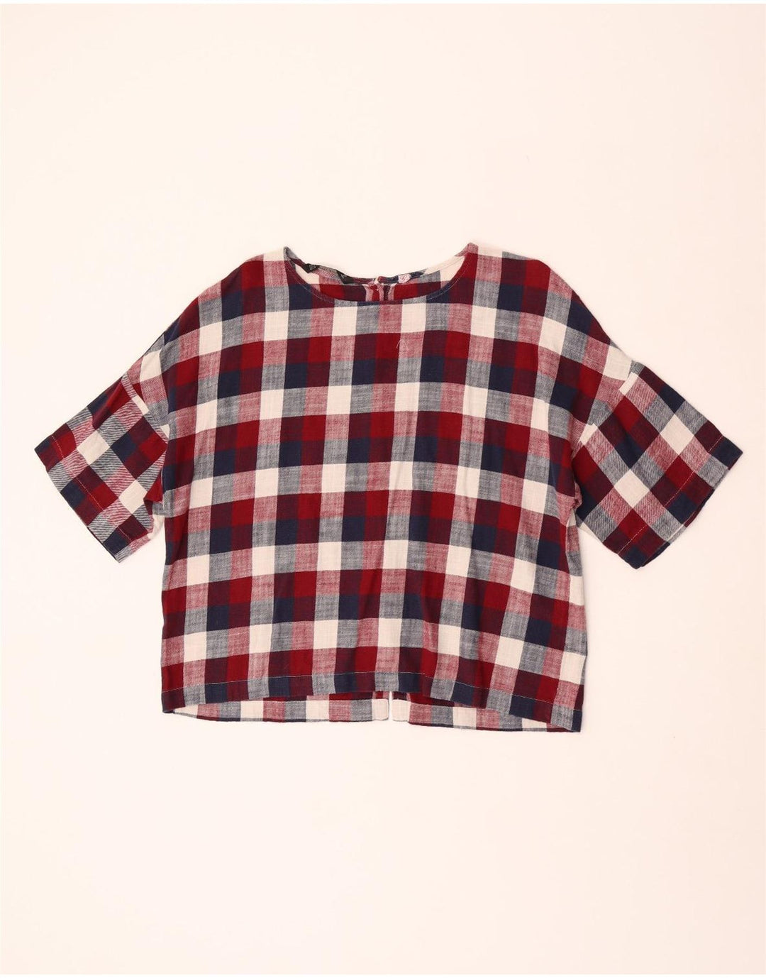 Zara Blusa Camisera De Manga Corta Para Mujer UK 46 Large Cuadros Multicolores