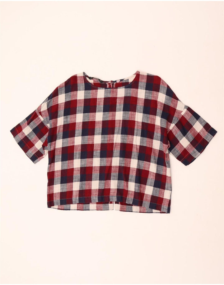Zara Blusa Camisera De Manga Corta Para Mujer UK 46 Large Cuadros Multicolores