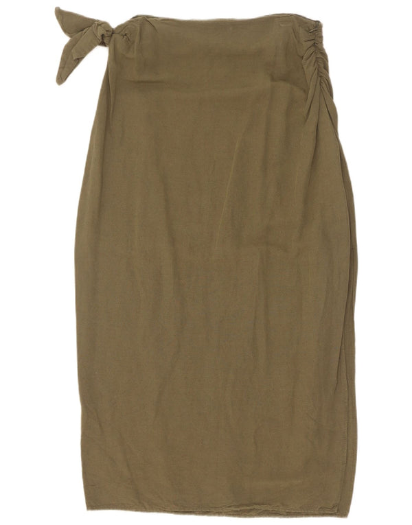 Zara Mujer Falda Midi Mediana W28 Caqui