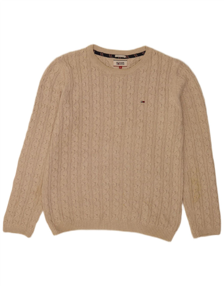 Tommy Hilfiger Jersey con cuello redondo para hombre, talla grande, color beige, clásico