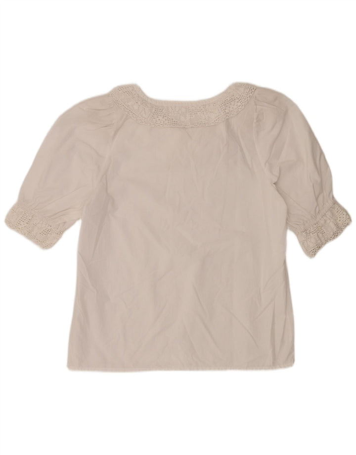 Vintage mujer 3/4 manga blusa Top EU 40 Medio Blanco