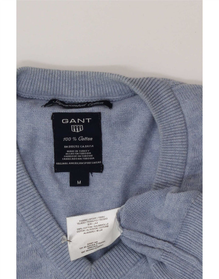 Gant Jersey con cuello en V para hombre Algodón azul medio