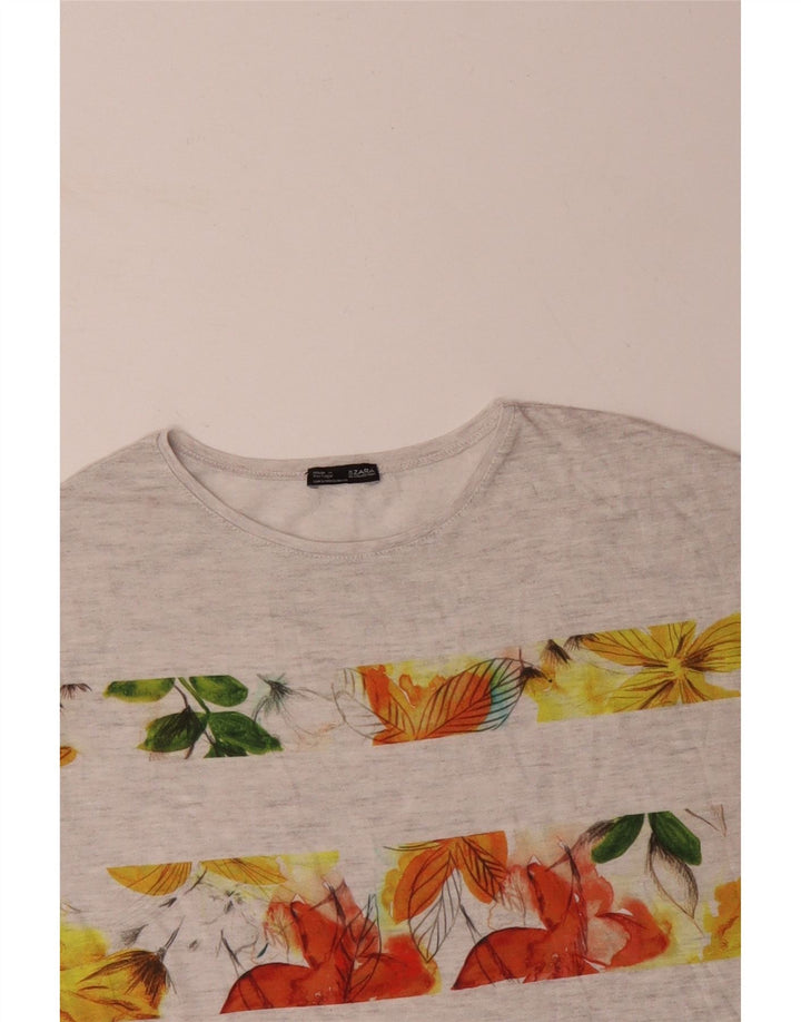 ZARA Mujer Camiseta Gráfica Top UK 10 Small Gris Floral