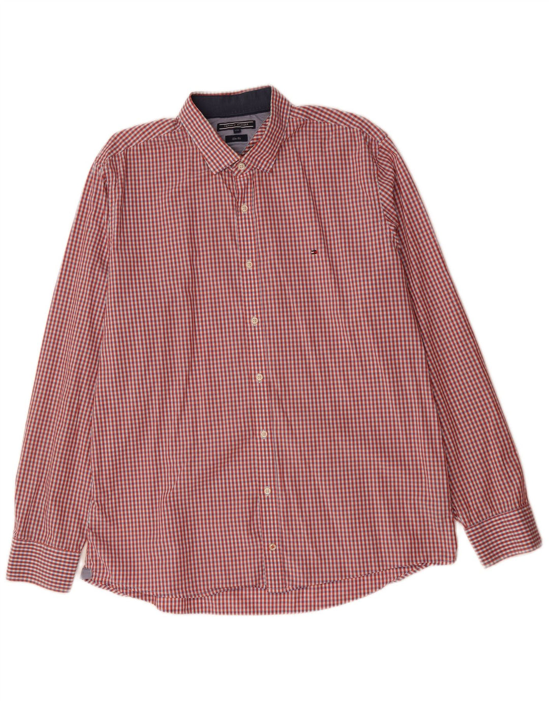 TOMMY HILFIGER Camisa ajustada para hombre 2XL Algodón a cuadros rojo