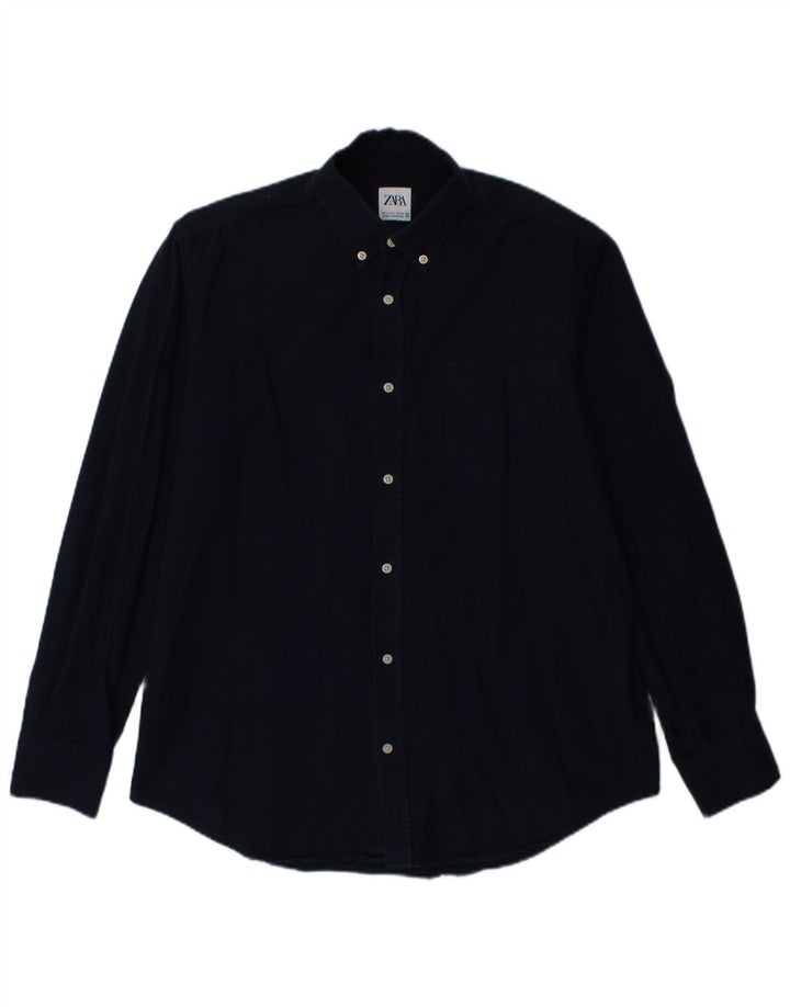 ZARA Mens Shirt Large Navy Blue Cotton