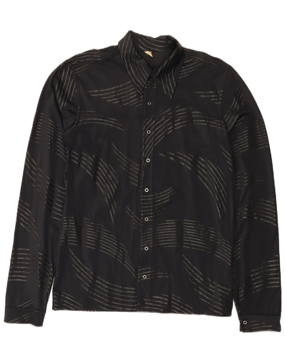 Camisa Vintage Hombre Patrón Abstracto Pequeña Poliamida Negra