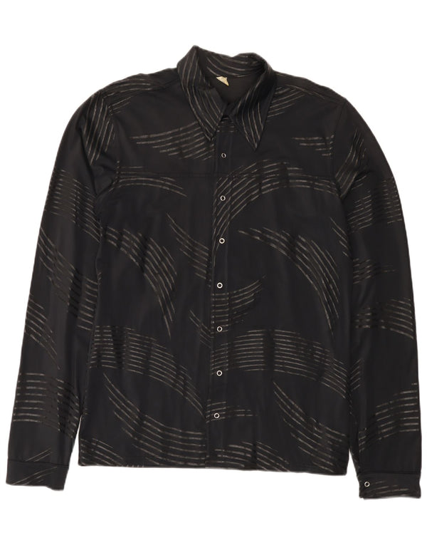 Camisa Vintage Hombre Patrón Abstracto Pequeña Poliamida Negra