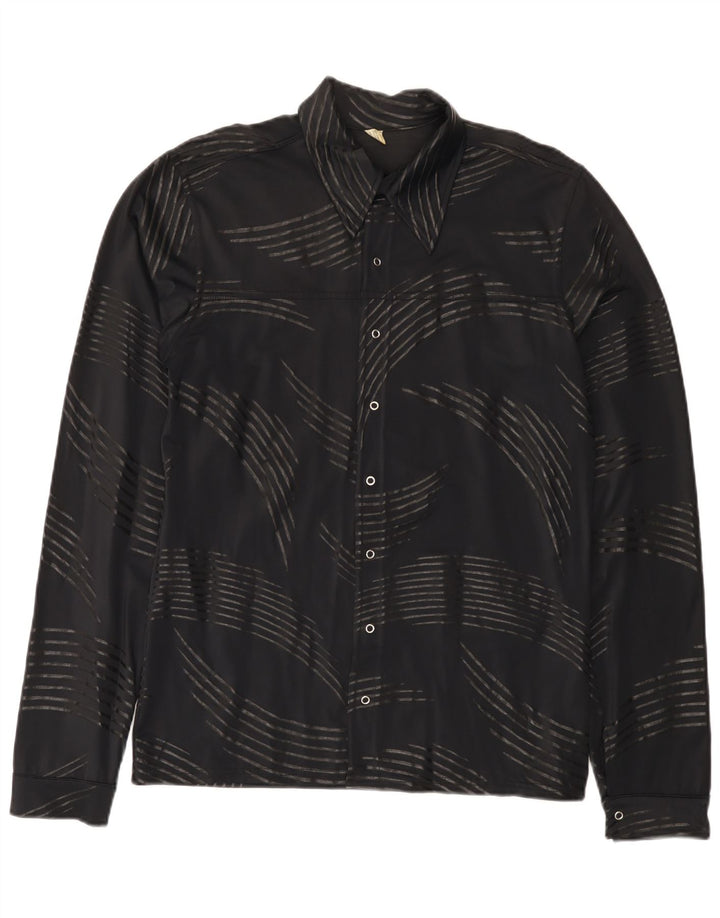 Camisa Vintage Hombre Patrón Abstracto Pequeña Poliamida Negra