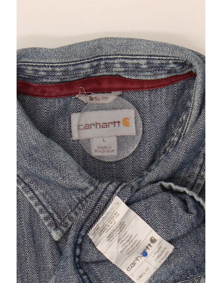 Carhartt Hombre Camisa Slim Fit De Algodón En Espiga Azul Grande