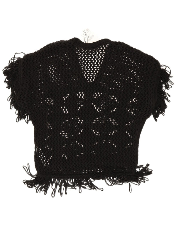 Zara Blusa De Ganchillo De Corte Suelto para Mujer UK 40 Small Acrílico Negro