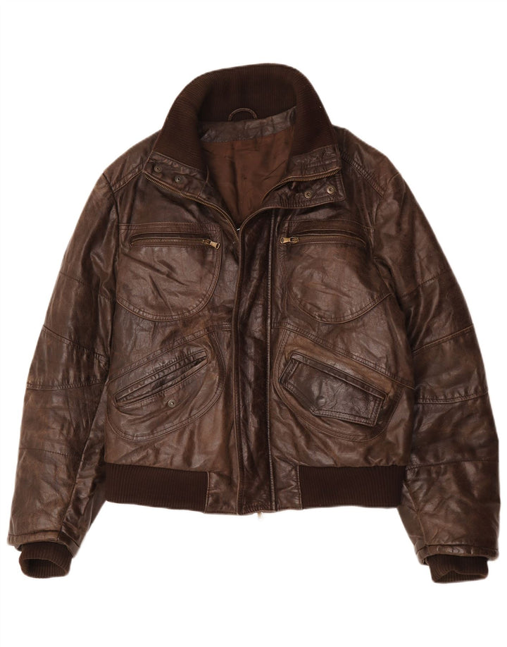 Vintage hombres bombardero chaqueta de cuero IT 54 2XL cuero marrón