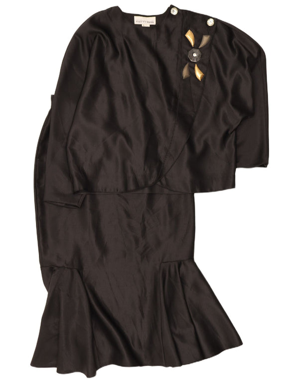 Vintage mujer oversize falda de 2 piezas conjunto IT 46 grande W28 negro a rayas
