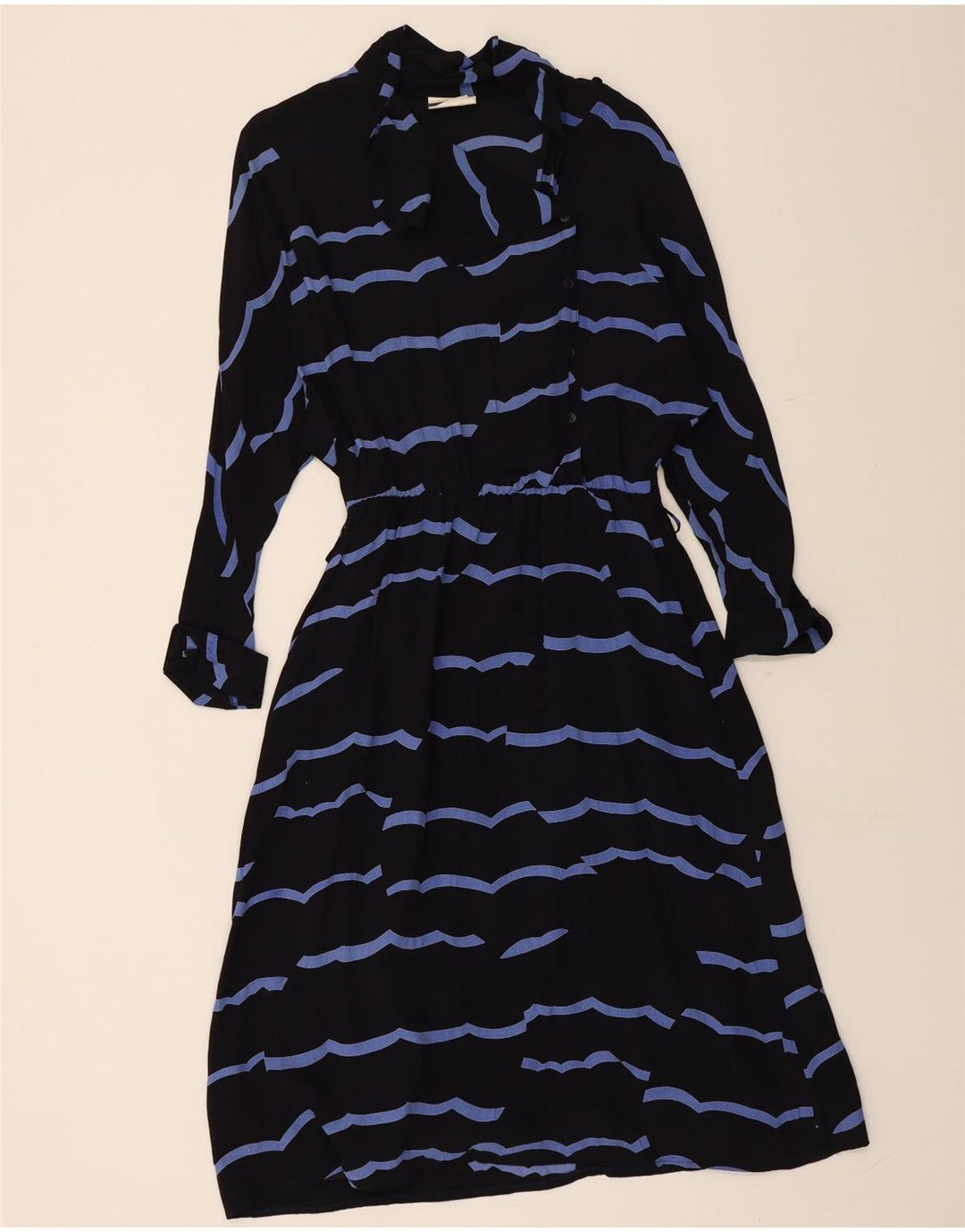 VINTAGE Vestido largo de manga 3/4 para mujer IT 42 Viscosa a rayas negras medianas