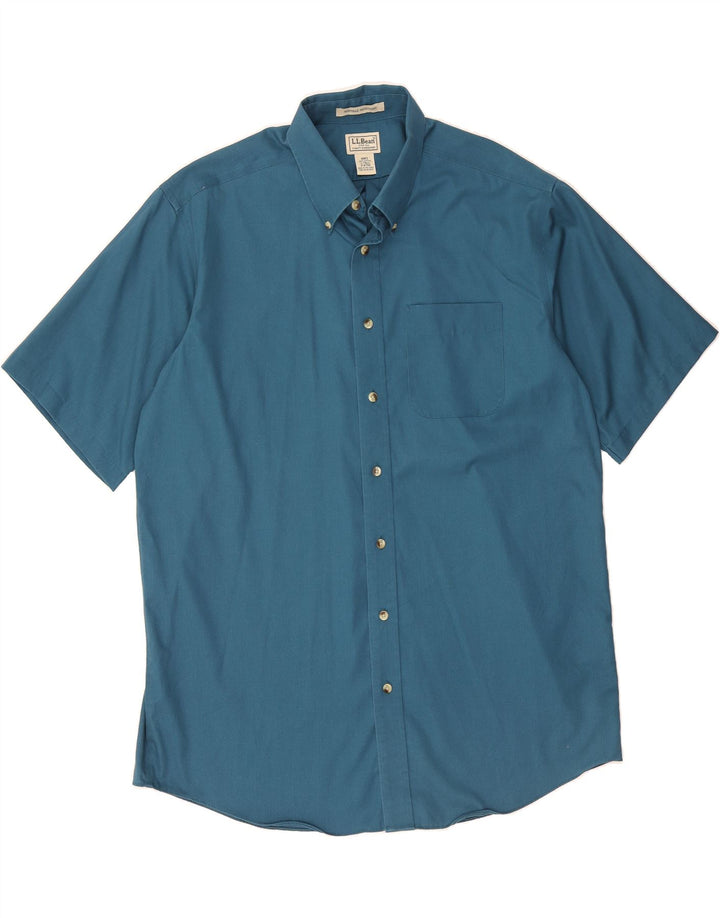 L.L.BEAN Mens Tall Short Sleeve Shirt Large Blue Cotton Vintage L.L.Bean and Second-Hand L.L.Bean from Messina Hembry 