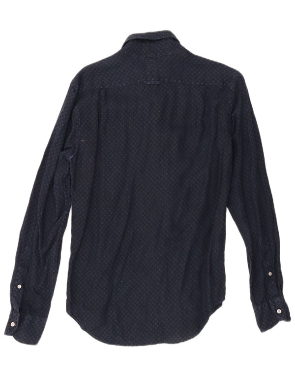 Boggi Hombre Milano Camisa Small Azul Marino Moteado Lino