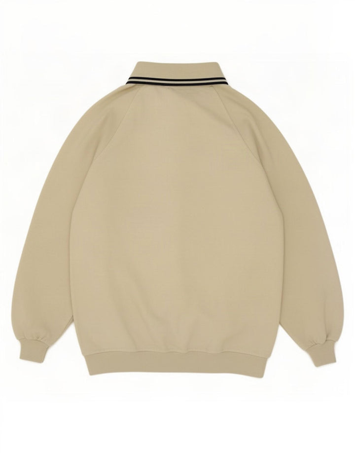Vintage hombres polo cuello sudadera jumper medio beige algodón
