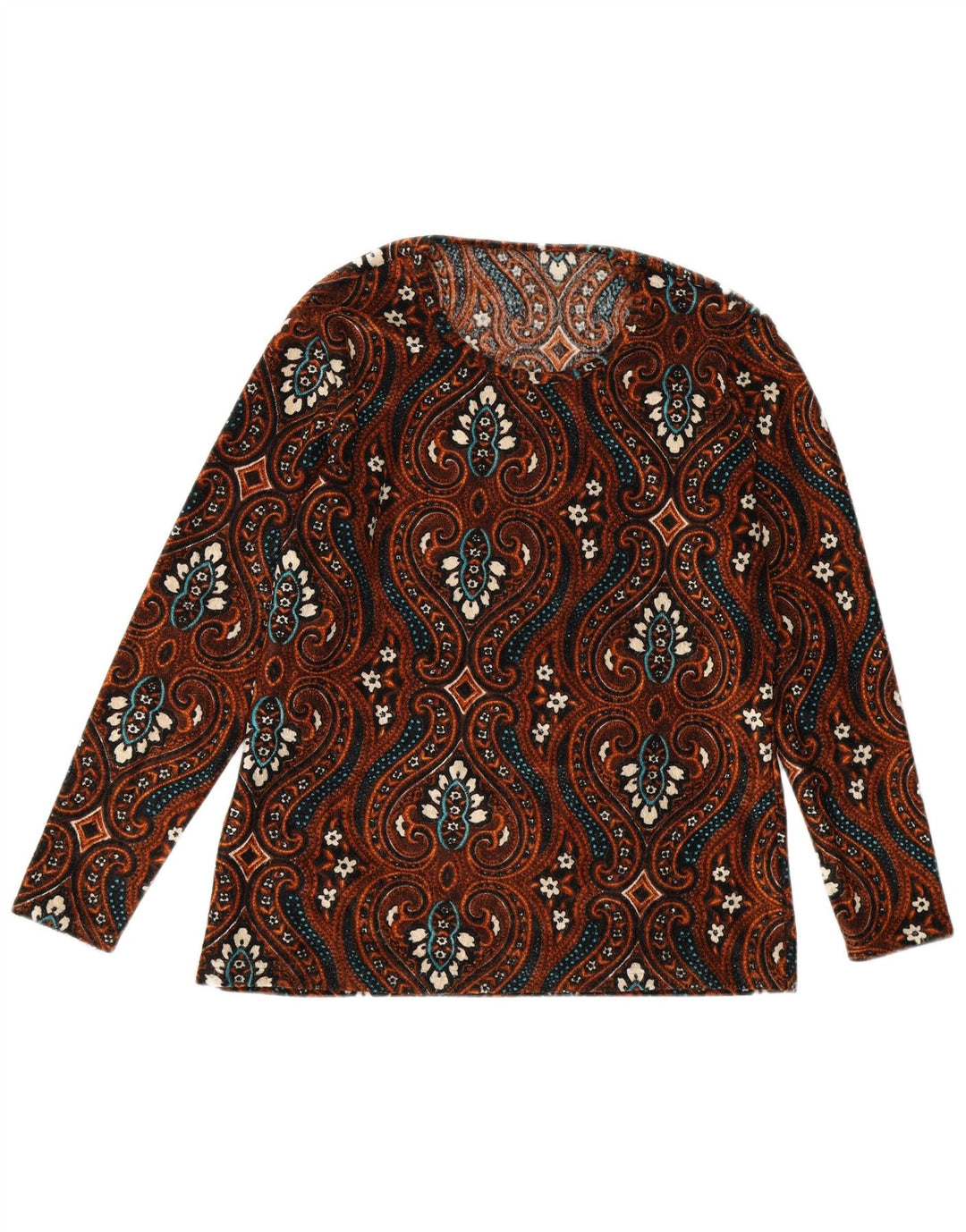 Vintage mujer manga larga blusa Top Reino Unido 12 marrón medio Paisley