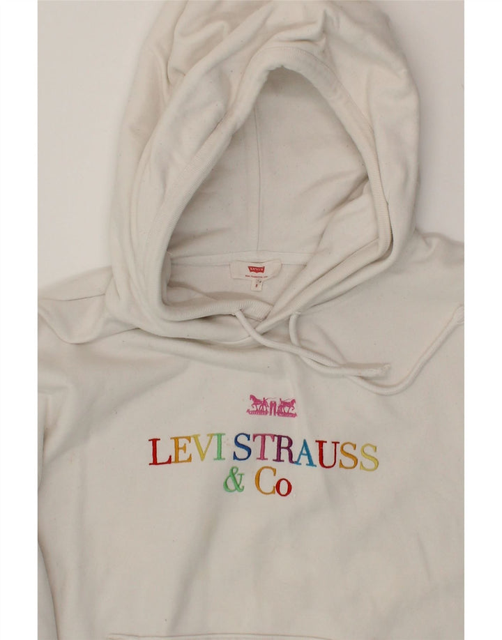 LEVI'S Womens Oversized Graphic Hoodie Jumper UK 10 Small White Vintage Levi's and Second-Hand Levi's from Messina Hembry 