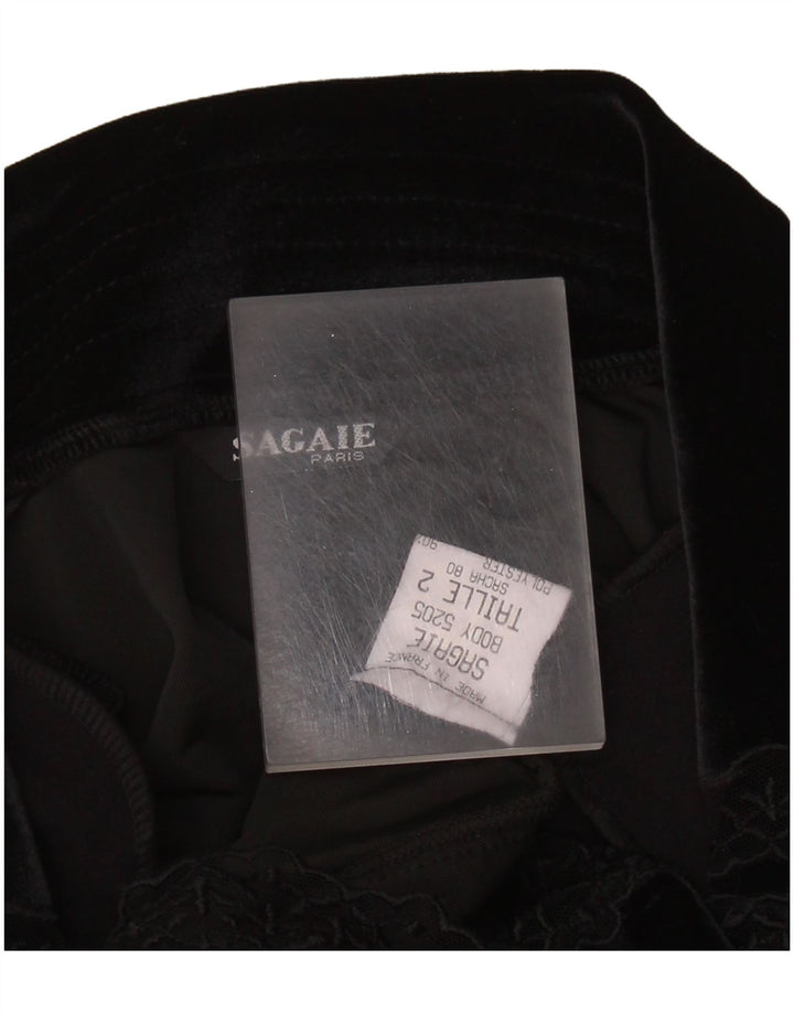 SAGAIE Body de Terciopelo de Manga Larga para Mujer UK 42 Mediano Negro Poliéster