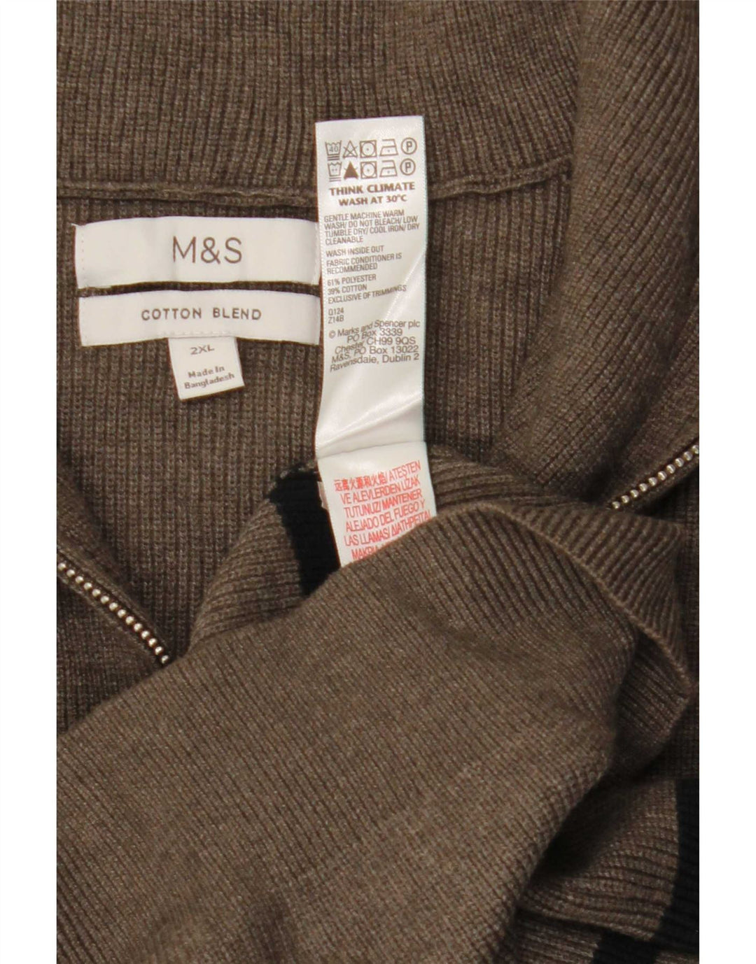 Marks & Spencer - Jersey con cuello y cremallera para hombre, talla 2XL, poliéster a rayas grises