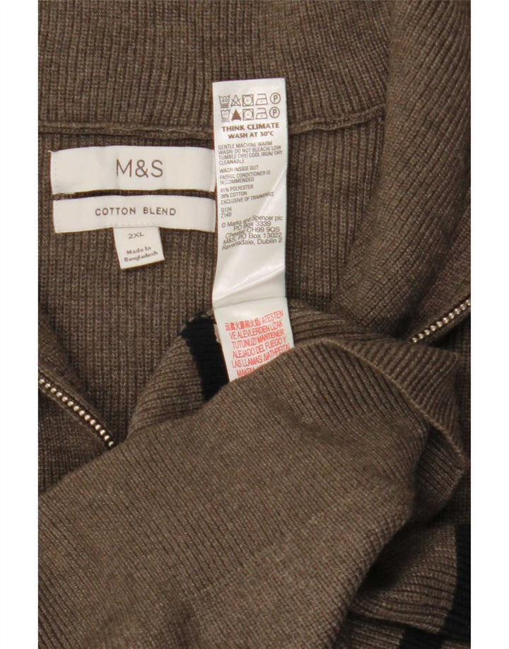 Marks & Spencer - Jersey con cuello y cremallera para hombre, talla 2XL, poliéster a rayas grises