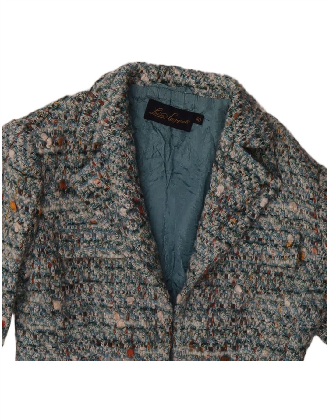 Luisa Spagnoli Chaqueta tipo blazer con lazo frontal para mujer IT 40 Small Blue Moteado