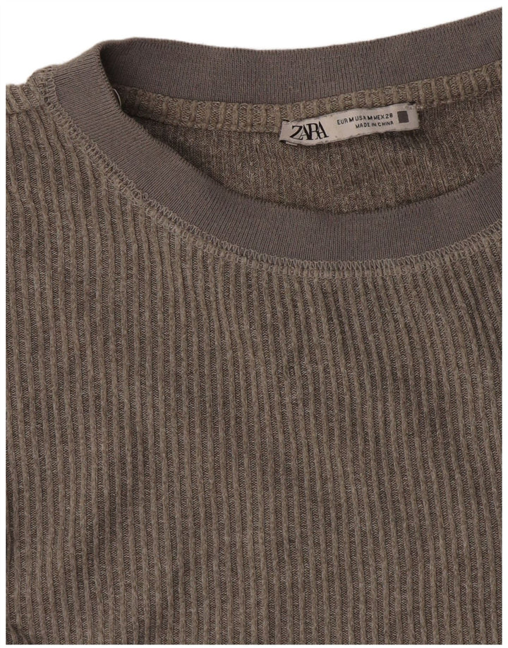 Zara Mujer Top Manga Larga UK 44 Gris Medio