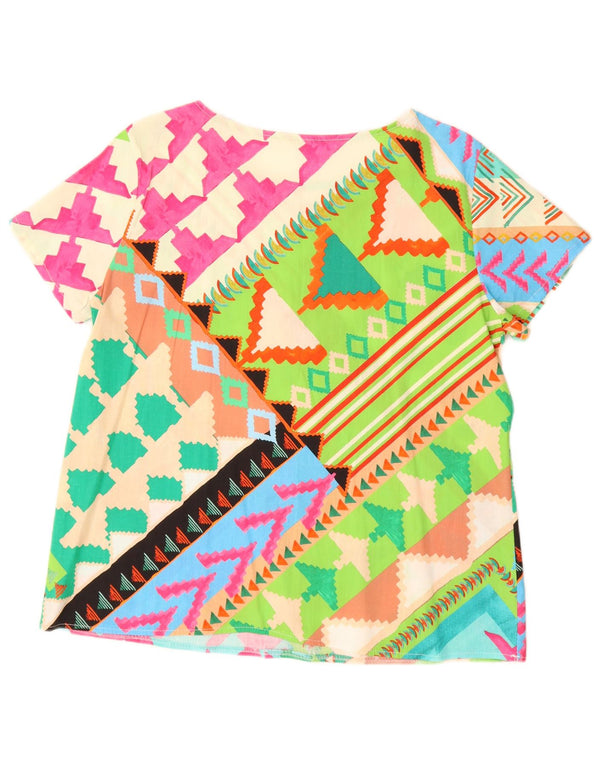 Vintage mujer camisa blusa Reino Unido 16 grande multicolor geométrico