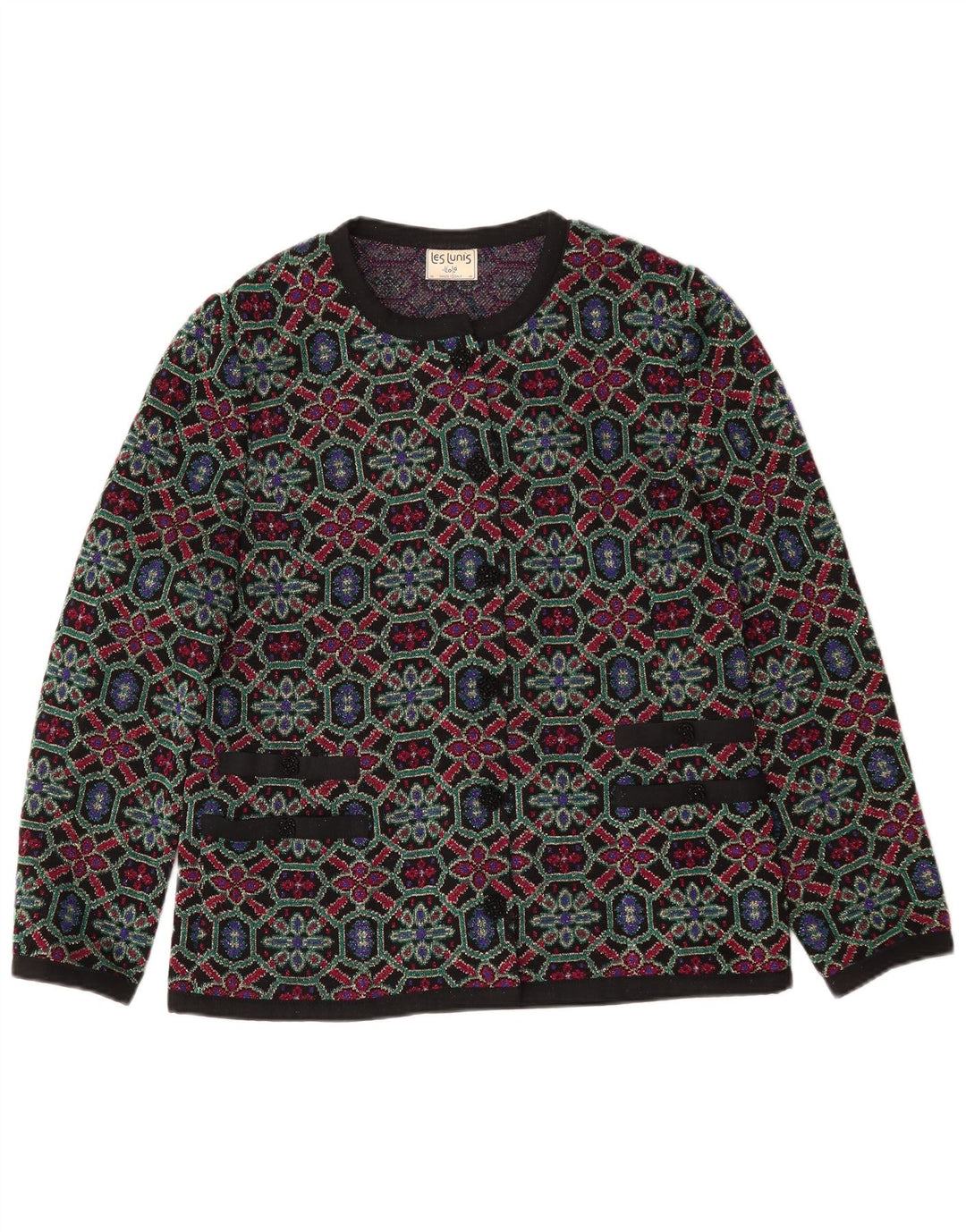 Cárdigan Mujer Les Lunis IT 48 XL Lana Geométrica Multicolor