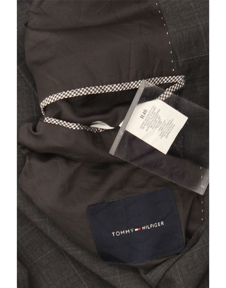 Tommy Hilfiger Chaqueta tipo blazer de 2 botones para hombre UK 40 Large Grey Check Wool
