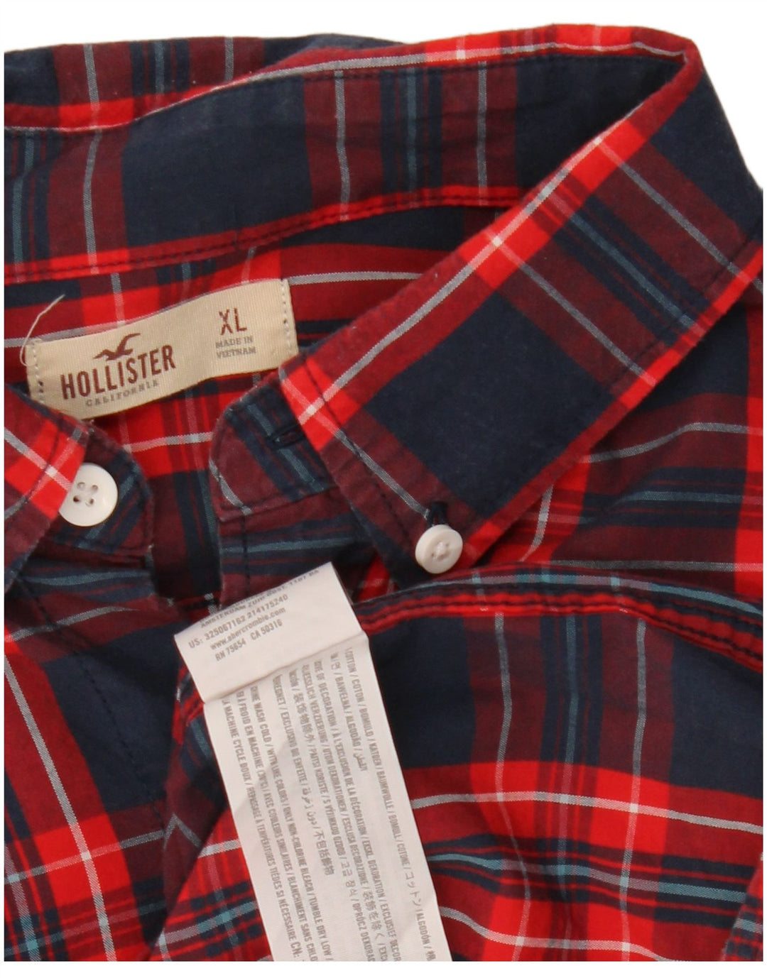 HOLLISTER Camisa de franela para hombre XL Algodón a cuadros azul marino