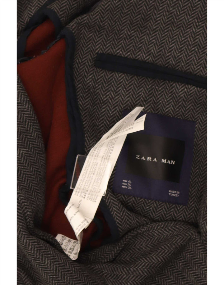 Zara Chaqueta tipo blazer de 2 botones para hombre EU 46 Poliéster en espiga gris pequeño