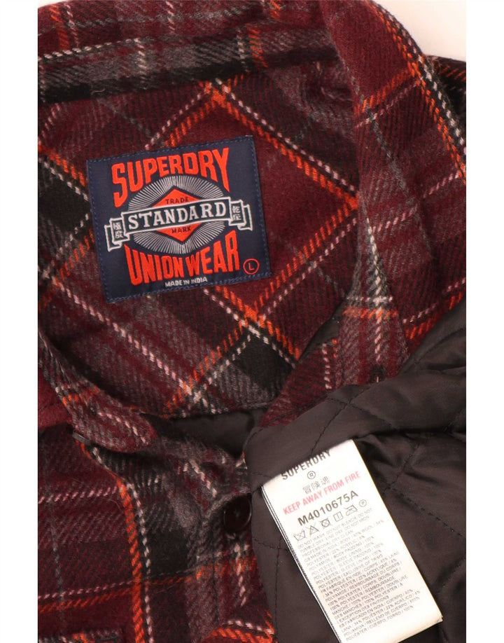 Superdry Camisa Sobrecamisa De Lana A Cuadros Burdeos Grande Para Hombre