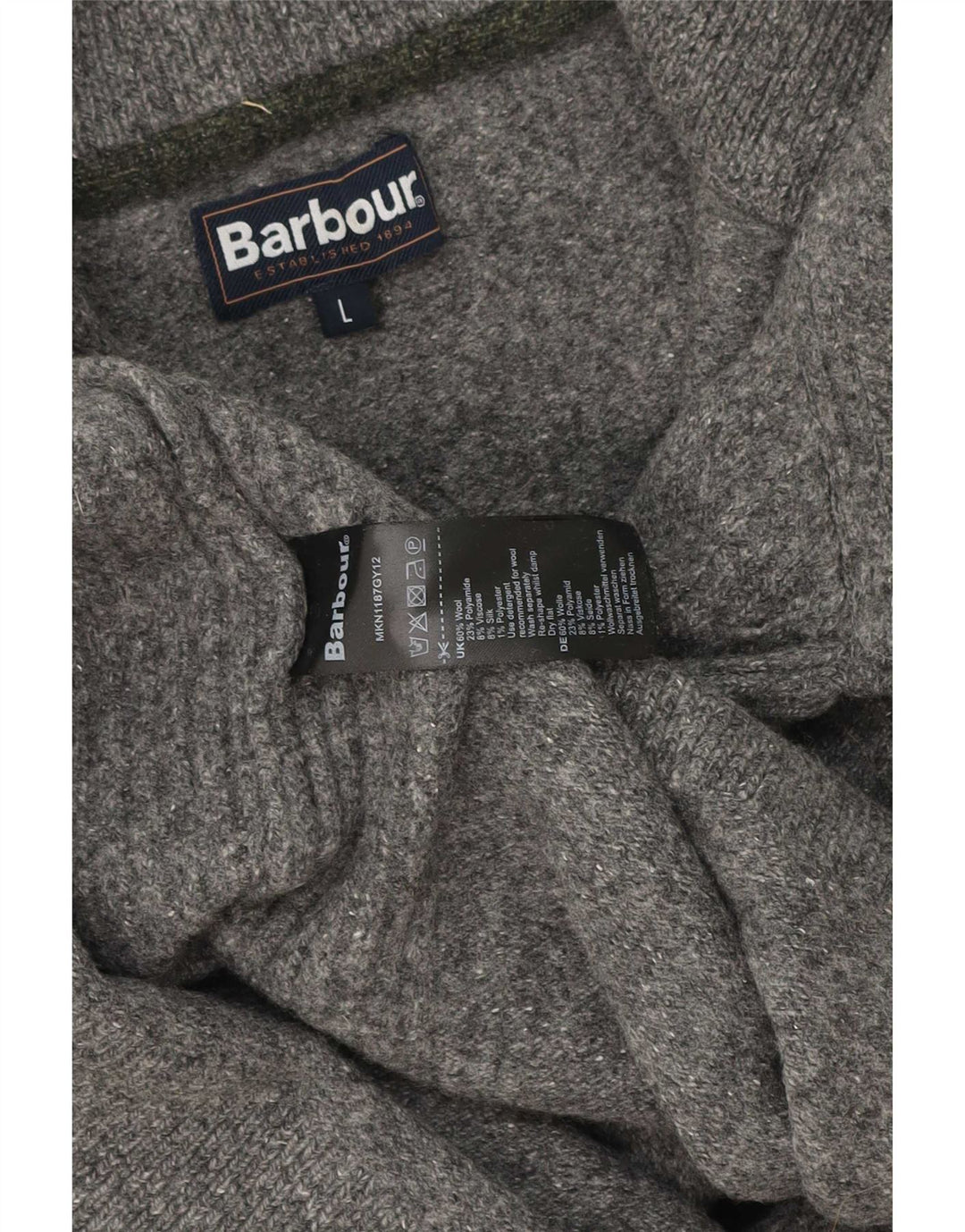 Barbour - Jersey para mujer con cuello y cremallera, talla 40, talla grande, lana gris