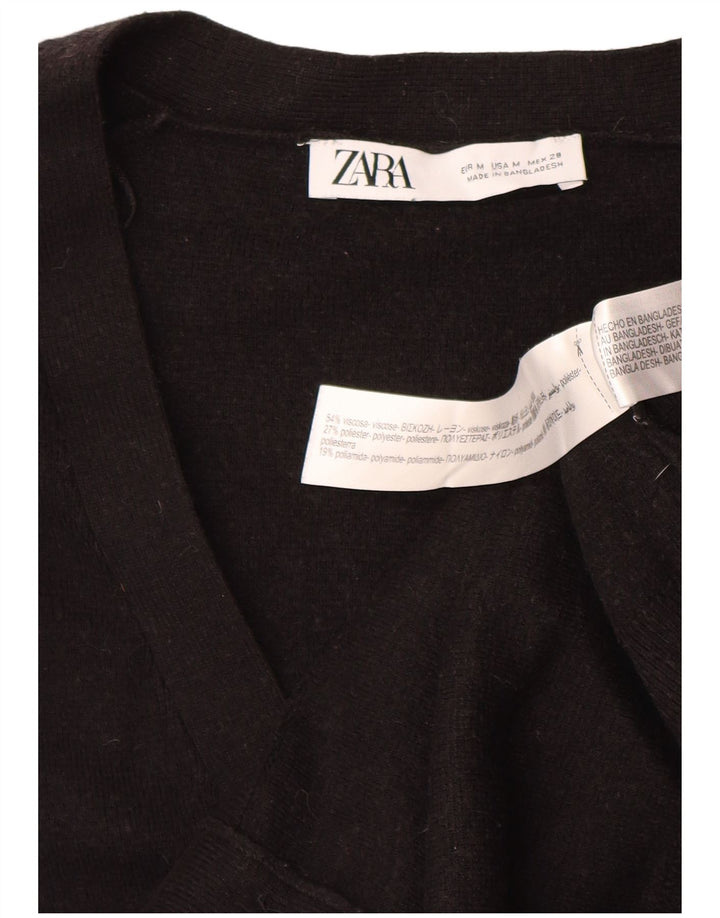 Zara Mujer Crop Cardigan Suéter UK 44 Medio Viscosa Negra