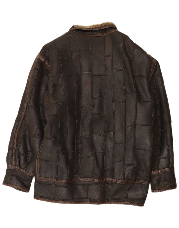 Vintage hombres shearling chaqueta Reino Unido 42 XL marrón patchwork