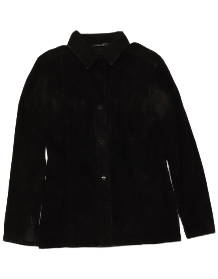 Vintage mujer sobrecamisa ante camisa IT 46 grande negro