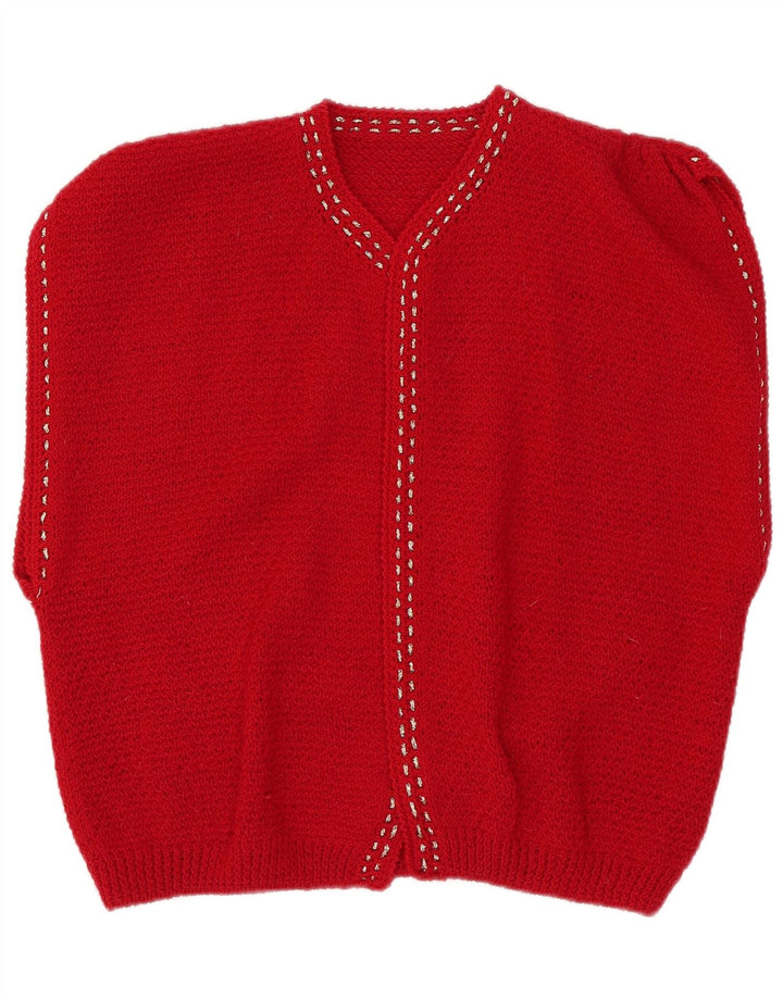 Vintage mujer manga corta abierto cardigan suéter Reino Unido 12 rojo medio