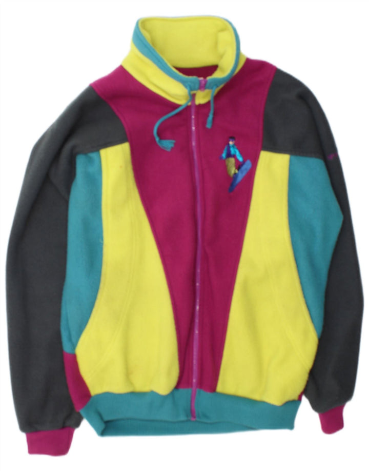 Vintage hombres gráfico polar chaqueta Reino Unido 40 gran bloque de color multicolor