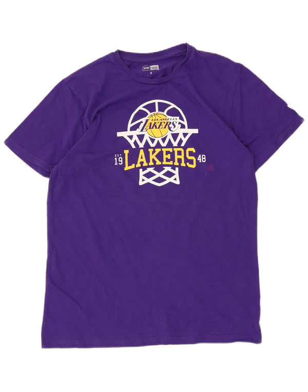 New Era Camiseta gráfica de Los Angeles Lakers para hombre Top de algodón morado mediano