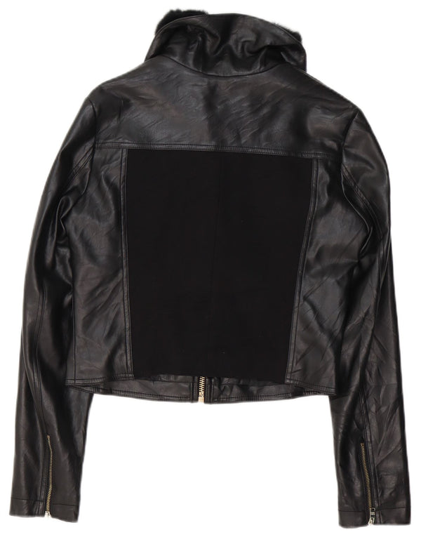 Silvian Heach Chaqueta corta de piel sintética para mujer UK 10 Small Black