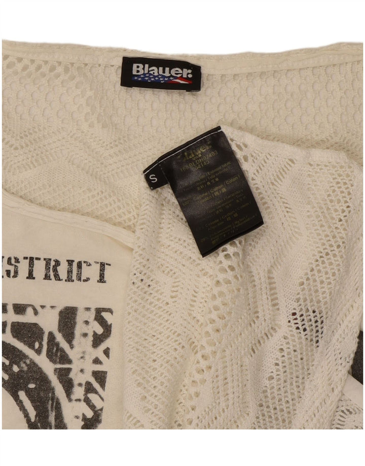 Blauer Camiseta gráfica extragrande para mujer Top UK 10 Small Off White Cotton