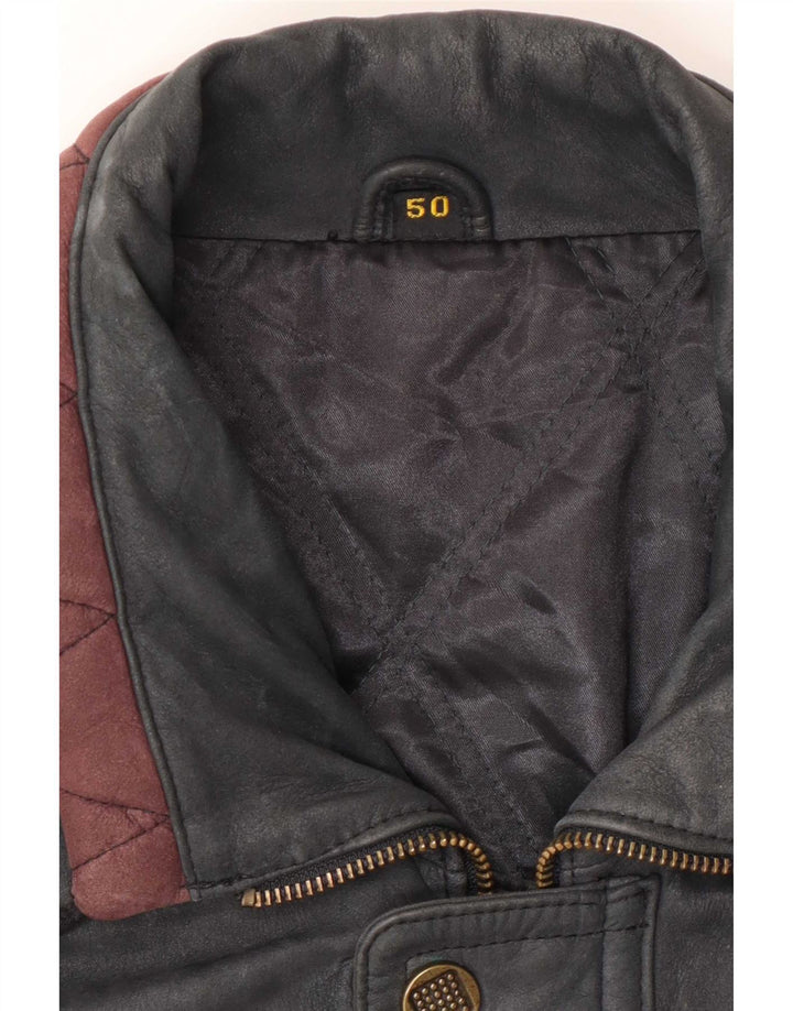 Chaqueta de cuero vintage para hombre IT 50 gris grande