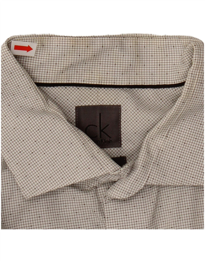 Calvin Klein Camisa Slim Fit para Hombre Talla 16 Grande Algodón a Cuadros Blanco Roto