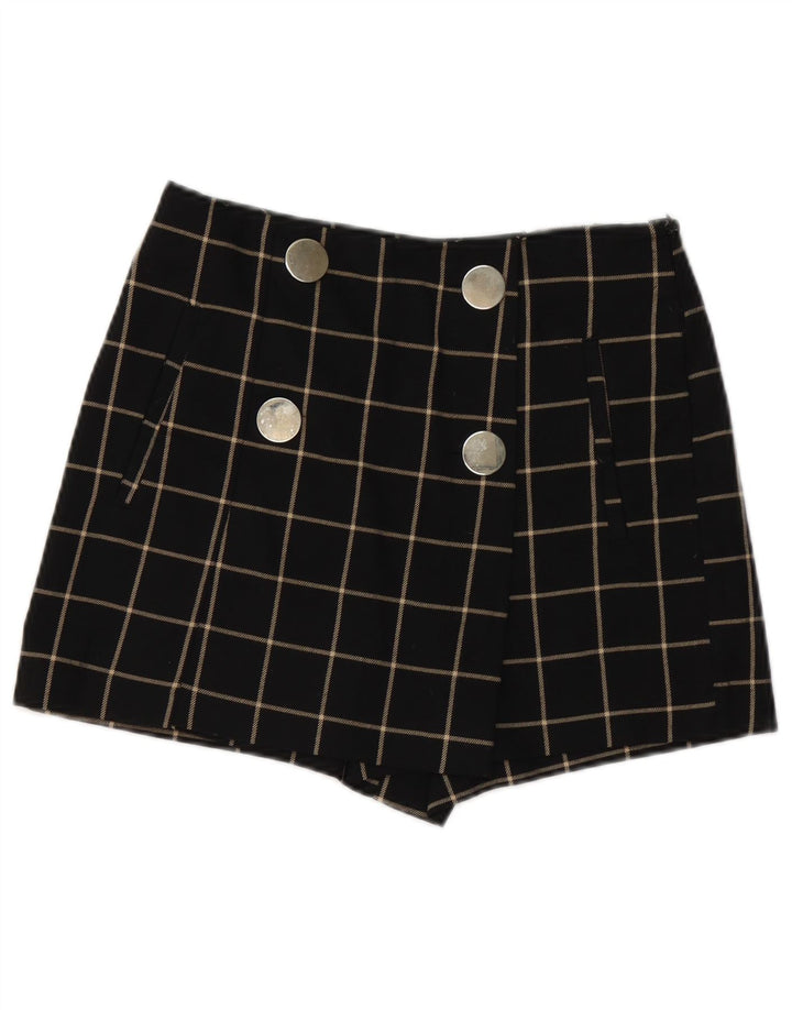 Zara Mujer Pantalones Cortos Casuales Pequeños W26 Poliéster A Cuadros Negros