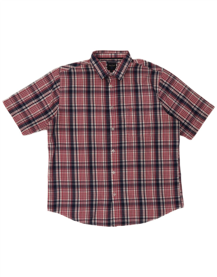 James Pringle Camisa de manga corta para hombre Poliéster a cuadros rojos grandes
