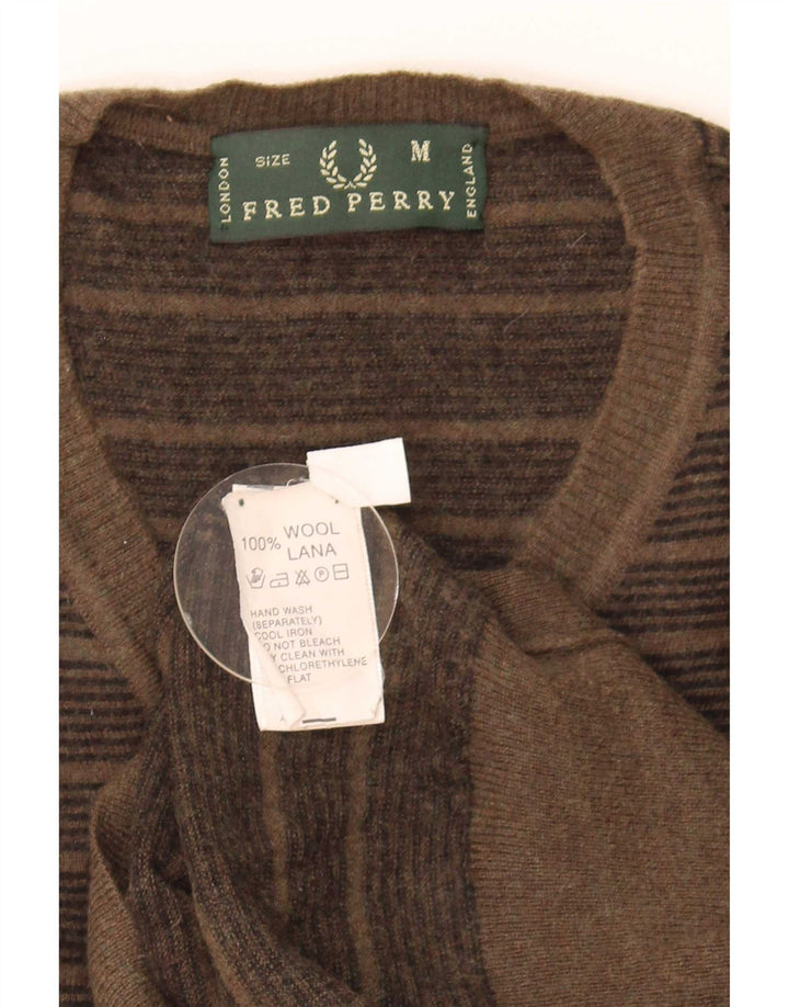 Fred Perry Hombre Jersey Con Cuello En V De Lana A Rayas Caqui Medio